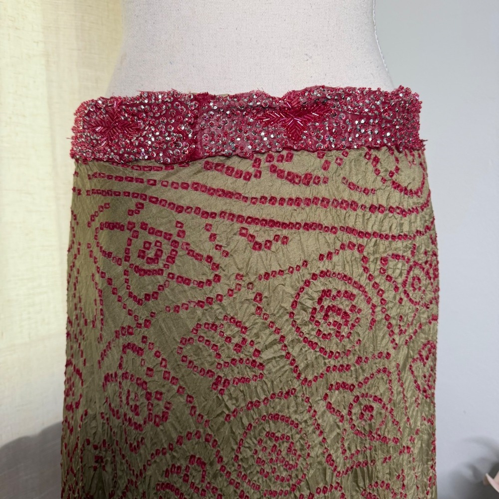 Vintage Funky People Maxi Skirt Silk Bandhani Crinkle Beaded Sequin Size Medium - Picture 6 of 12